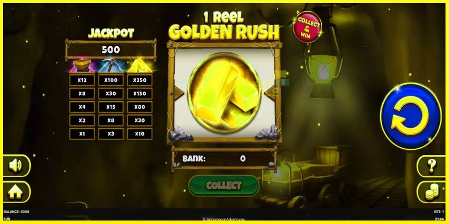 1 Reel Golden Rush מכונת משחק לכסף, תְמוּנָה 2