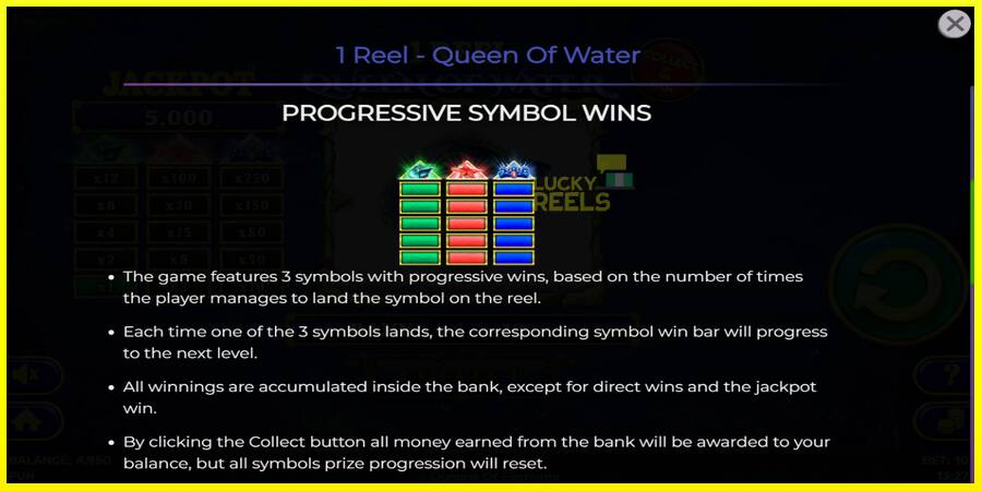 1 Reel Queen of Water מכונת משחק לכסף, תְמוּנָה 6