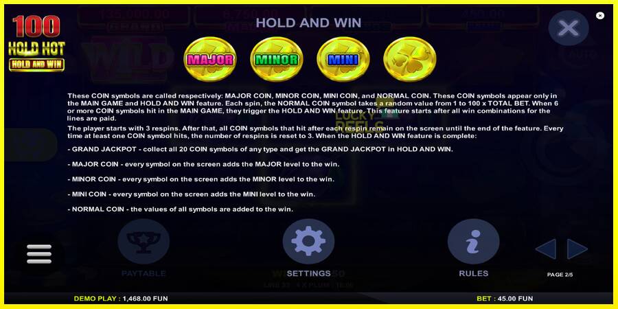 100 Hold Hot Hold and Win מכונת משחק לכסף, תְמוּנָה 6