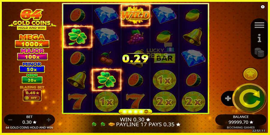 64 Gold Coins Hold and Win מכונת משחק לכסף, תְמוּנָה 2