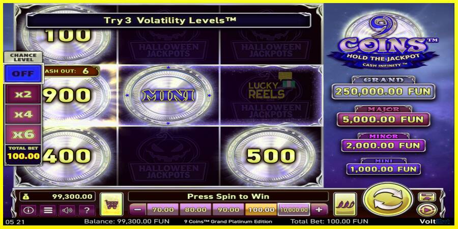 9 Coins Grand Platinum Edition Halloween Jackpot מכונת משחק לכסף, תְמוּנָה 2