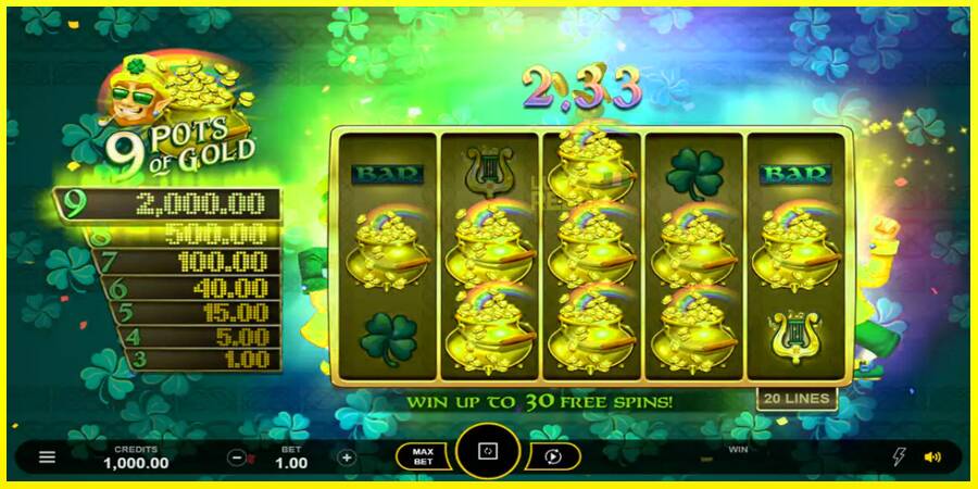 9 Pots of Gold Land & Win מכונת משחק לכסף, תְמוּנָה 5