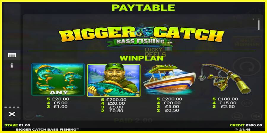 Bigger Catch Bass Fishing מכונת משחק לכסף, תְמוּנָה 4