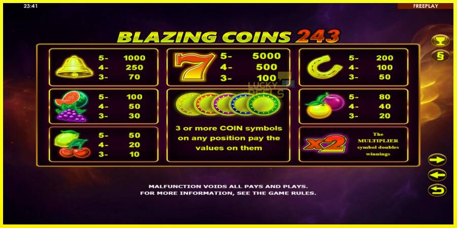 Blazing Coins 243 מכונת משחק לכסף, תְמוּנָה 4