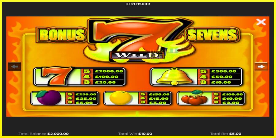 Bonus Sevens Wild מכונת משחק לכסף, תְמוּנָה 3