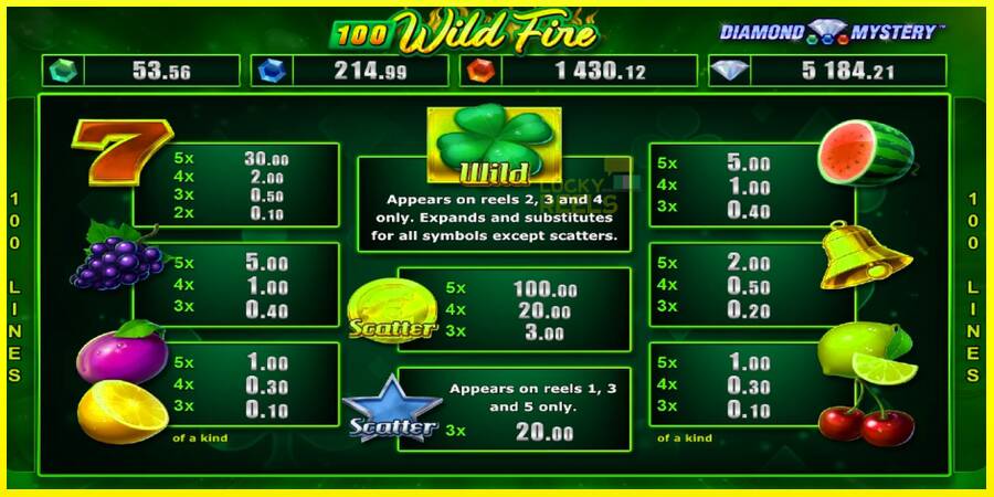 Diamond Mystery 100 Wild Fire מכונת משחק לכסף, תְמוּנָה 4