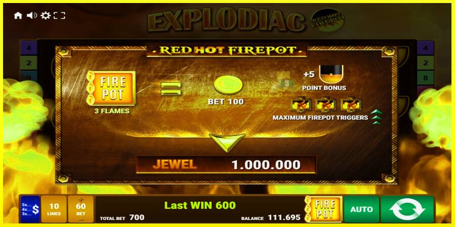 Explodiac Red Hot Firepot מכונת משחק לכסף, תְמוּנָה 6