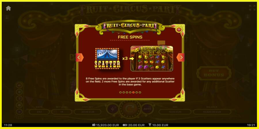 Fruit Circus Party מכונת משחק לכסף, תְמוּנָה 6