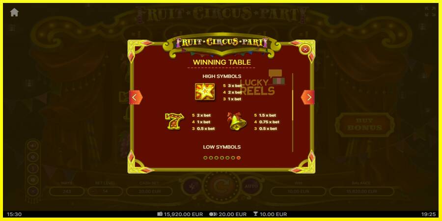 Fruit Circus Party מכונת משחק לכסף, תְמוּנָה 7