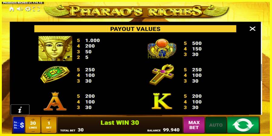 Pharaos Riches מכונת משחק לכסף, תְמוּנָה 7