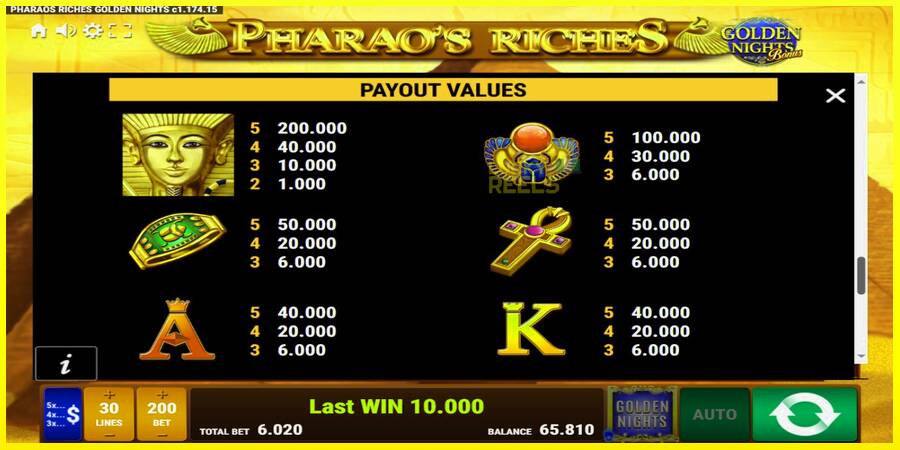 Pharaos Riches Golden Nights מכונת משחק לכסף, תְמוּנָה 6