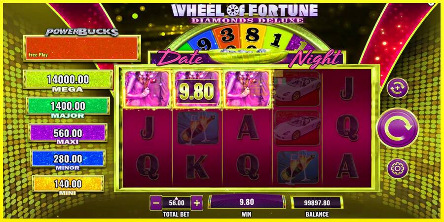 PowerBucks Wheel of Fortune Diamonds Deluxe Date Night מכונת משחק לכסף, תְמוּנָה 3