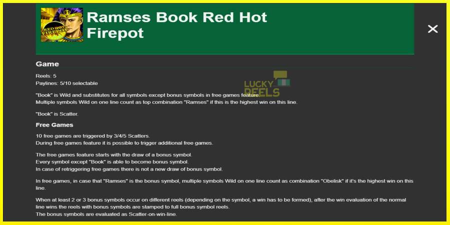 Ramses Book Red Hot Firepot מכונת משחק לכסף, תְמוּנָה 1