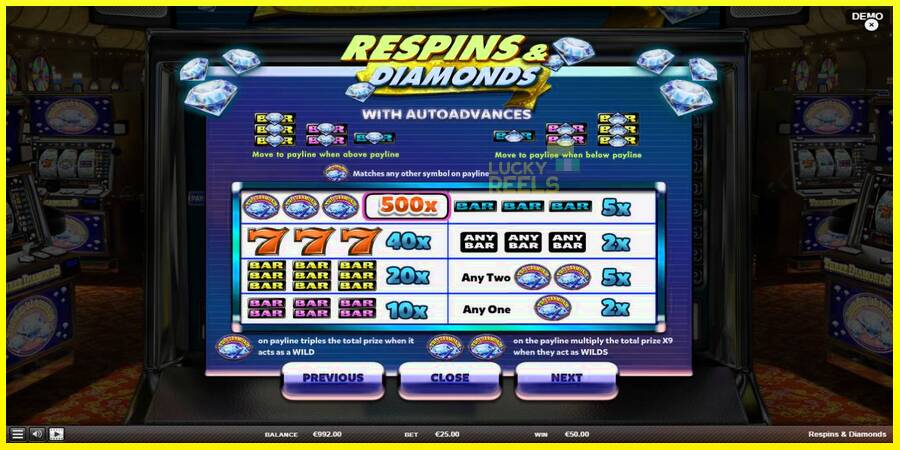 Respins Diamonds מכונת משחק לכסף, תְמוּנָה 5