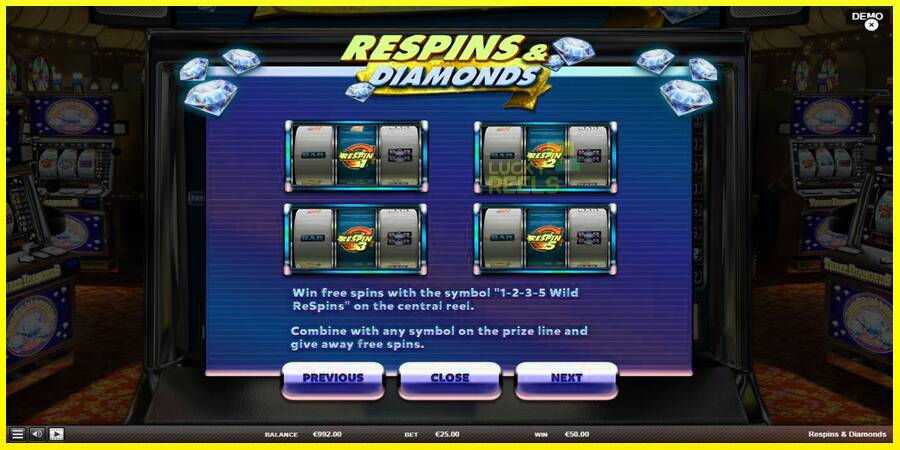 Respins Diamonds מכונת משחק לכסף, תְמוּנָה 6