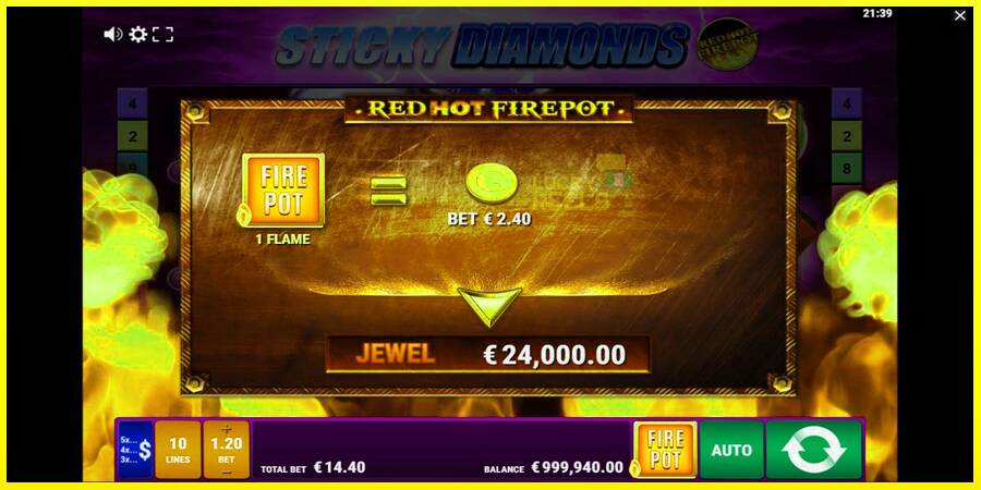 Sticky Diamonds Red Hot Firepot מכונת משחק לכסף, תְמוּנָה 4