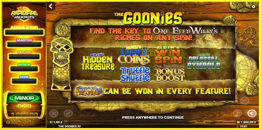 The Goonies Deluxe Rapid Fire Jackpots מכונת משחק לכסף, תְמוּנָה 1